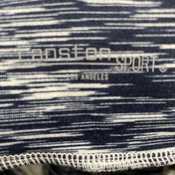 Lanston Sport Leggings Small Cropped Navy White Heather Stripe Mesh Calf NWT - Picture 5 of 12